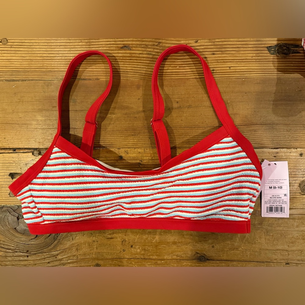 NEW WITH TAGS Wild Fable Red White & Blue Striped Bikini Swim Top Size Medium